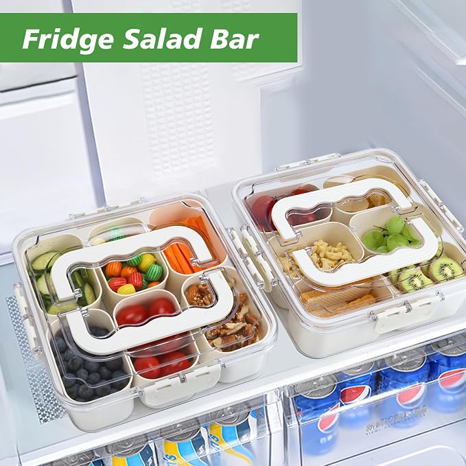 Small Snackle Box Snack Container with Lid, Divided Serving Tray Salad Bar | Portable Snack Platter Fruit Veggie Trays Snackele Box Containers for Charcuterie, Party, Snack, Nuts, Beach, Travel, Picnic