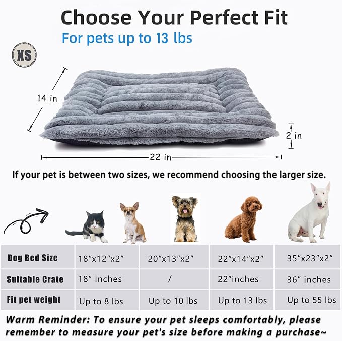 22 Inch Ultra Soft Comfy Pet Bed, Tiny Dog Bed, Washable Anti-Slip Crate Pad Sleeping Cushion Mat for XX-Small Dogs, Indoor Cats & Cat Carrier, Grey