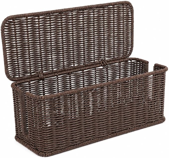 Cable Management Box, Handmade Rattan Cord Organizer for Power Strip | Open Slots Cord Hider for Power Strip, Router & USB Hub, Registered U.S. Design Patent