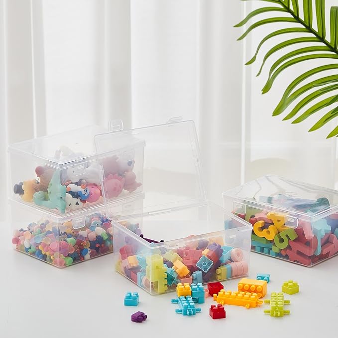 SiliFine 10 Pcs Clear Plastic Storage Bins with Lids Stackable for Toys | 7.1 x 5.2 x 3.4 Inch, Stackable, Organizer Containers, for Playroom Shelves, Holds Puzzles, Small Building Blocks, Crafts