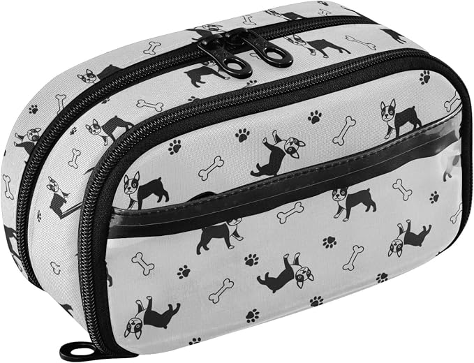 Pets Dogs White pattern Large Capacity Pencil Case with Zipper Water Resistant Portable Organizer Pen Bag for Students School Office