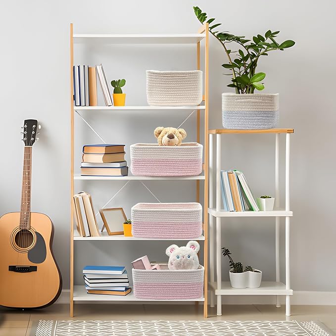 COMFY-HOMI 11.5"x7.5"x4.7" Storage Baskets for Organizing | Cotton Rope Woven Basket | Toy Storage Bin Box | Basket for Shelves, Closet Organizer Bin, Decorative Closet Shelf, 1 Pack