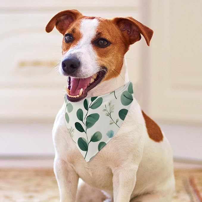 Washable Portable Pet Scarf Watercolor Sage Green Leaf for Small to Large Dogs Travel, Wedding Party, Daily Wear, Ultra Soft Fashion Scarves