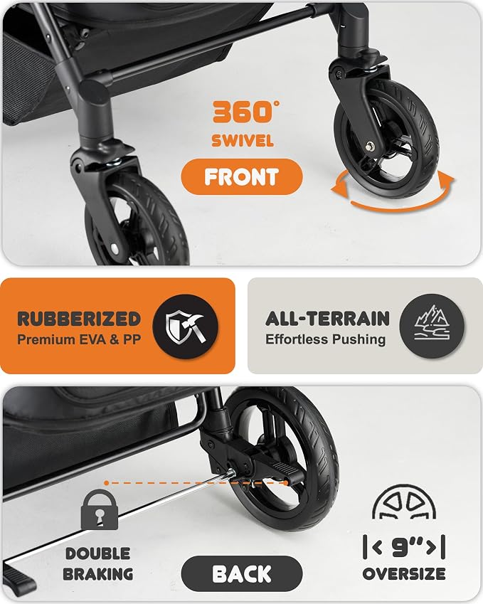 Zoosky Medium Dog Stroller for Large Dogs, Pet Stroller, Up to 66lbs | All-Terrain 360° Swivel Wheels & Adjustable Handle & 180° Dual-Open Canopy, Sun Shades, Storage Organizer, Waterproof Oxford