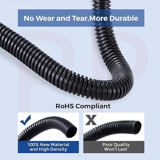 10ft 1/4inch Cable Management, White Wire Loom Tubing Cord Protector | Cable Sleeve Wire Wrap, Cord Wrap for Computer Cord Organizer, office, Home, ect