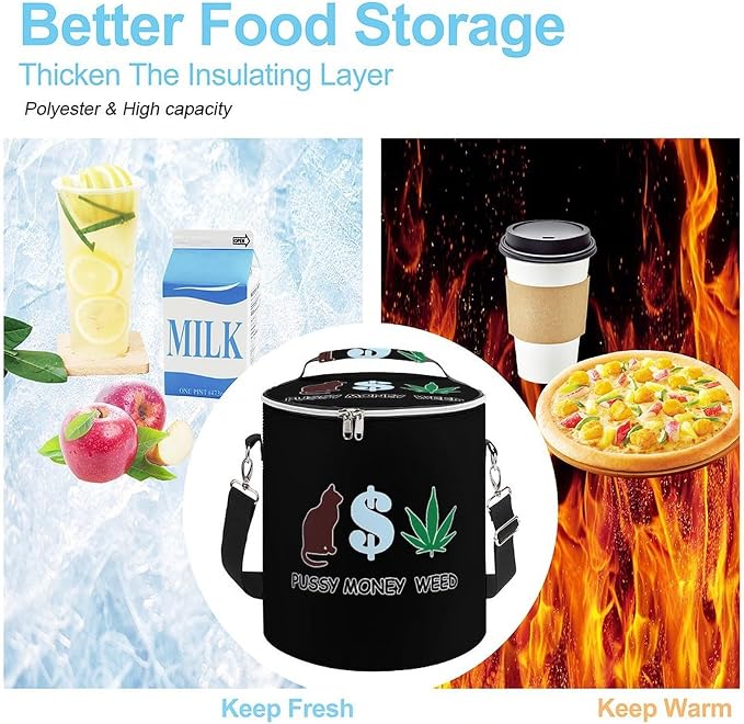 Cat Pet Money Weed Ice Bucket Insulated Lunch Bag Cooler Lunchbox Tote Picnic Beach Travel