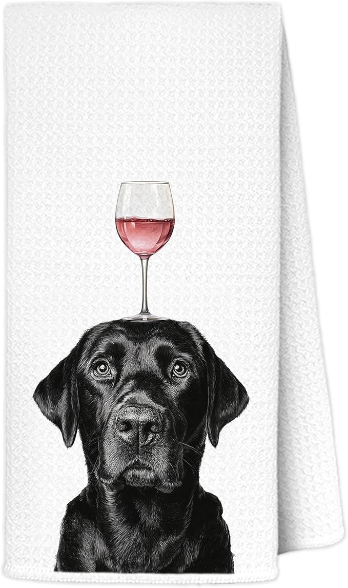 Funny Black Labrador Retriever Wine Kitchen Towels 16x24 Inch, Black Lab Gifts Decorative Hand Towels for Kitchen Home Bar, Wine Lover Gifts Dish Tea Towel Drying Cloth