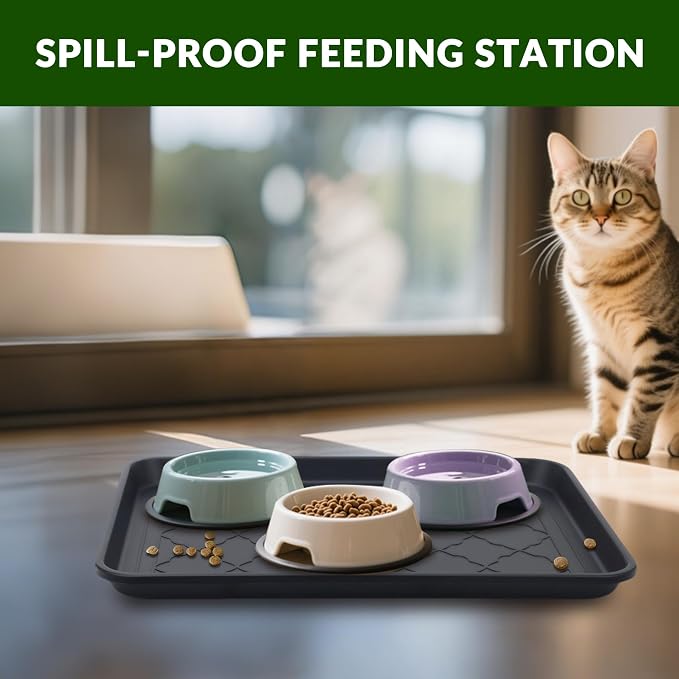 Finorder Multi-Purpose Boot Trays, 2 Pack, 17.6" x 14" x 1.2", Black | All Weather Heavy Duty Shoe Trays & Mat for entryway, Indoor and Outdoor, Waterproof Pet Feeding Mat