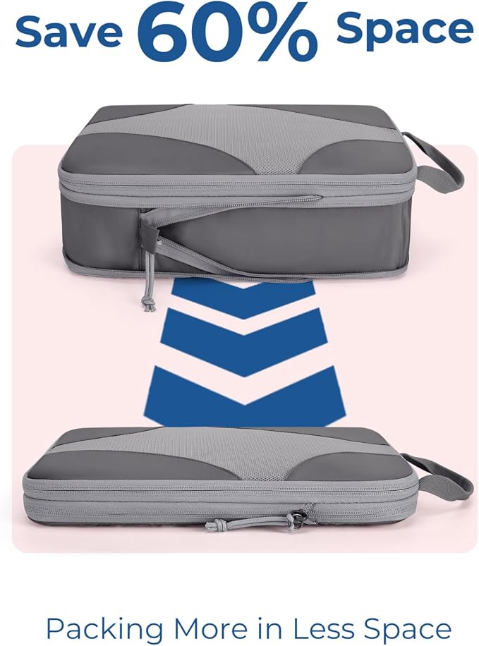 Bagsmart Compression Packing Cubes, Travel Bag Cruise Ship Essentials | Lightweight, Compressible Suitcase Organizer Set fit Standard Carry-On & Checked Luggage, 6 Set, 14 Set Washable Packing Bags