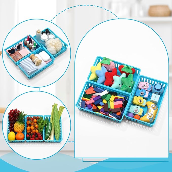 Wenqik Set of 12 Small Plastic Baskets for Organizing, Blue