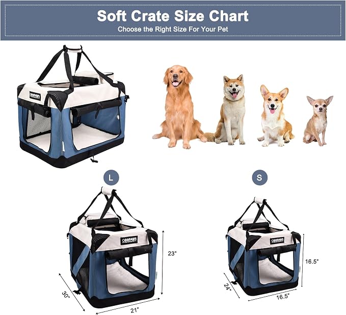 Jespet 3 Door Soft Dog Crates Kennel for Pets, Folding Travel Pet Carrier | 3 Mesh Doors 30'' Dog House, Large Pocket, Easy to Install, Steel Frame, Removable Crate Pad, For Indoor & Outdoor