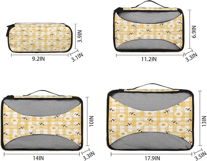 Honeybee Bee Packing Cubes for Travel, Luggage Packing Organizers, Bees Daisies Honey Travel Accessories Large Toiletries Bag for Clothes Shoes Cosmetics Toiletries