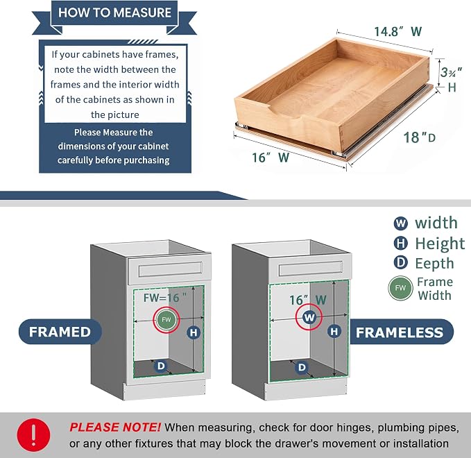 Pull Out Cabinet Drawers - 6x2 Size Options (12-23'W,18-21'D), Pre-Assembled with Soft Close Slides, Solid Beechwood, Easy Installation(16'W x 18'D)