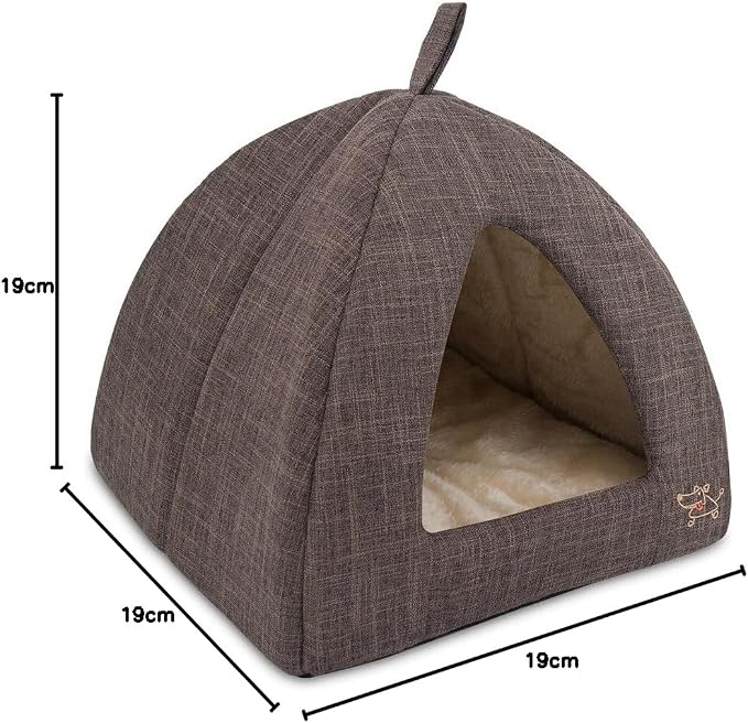 Best Pet Supplies Cat Bed for Indoor Cat, Domed Tent House with Removable Pillow, Covered Cat Cave for Small Dog, Puppies and All Breeds of Cats - Brown Linen, 19 x 19 x H:19"