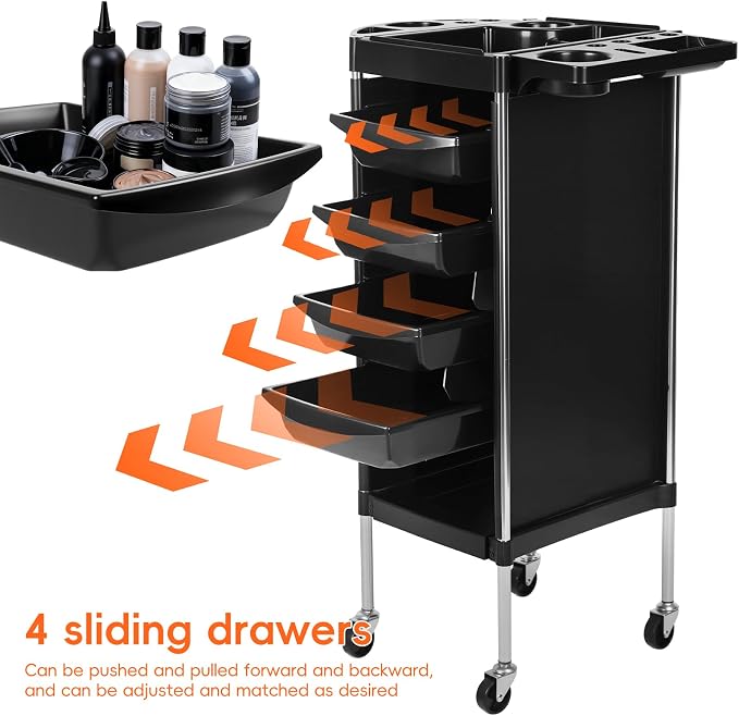 Salon Trolley Cart, 6-Layer Hair Stylist Cart with Wheels,Portable Salon Station Rolling Storage Trolley with Worktop Trays for Barbering or Hairstyling Beauty SPA Tattoo Service (Black)