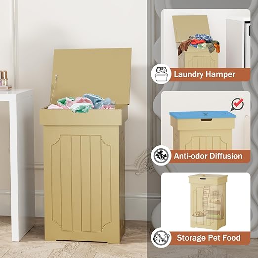 Function Home Trash Can Cabinet, 13 Gallon Kitchen Garbage Can, Wood Recycling Trash Bin, Freestanding Dog Proof Trash Can, Farmhouse Trash Cabinet with Lid for Home Kitchen Bathroom, Yellow