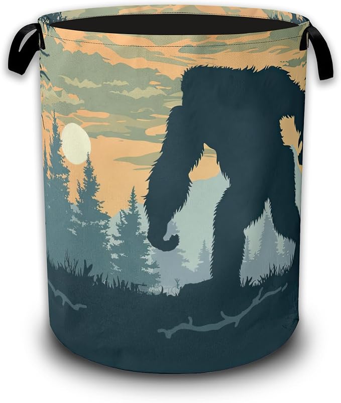 Laundry Basket Big Foot Forest Collapsible Laundry Baskets Waterproof Oxford Cloth With Handles,Sunset Laundry Hamper Clothes Storage Bucket Toy Organizer for Bathroom/Nursery/Bedroom 16" x 20.8"
