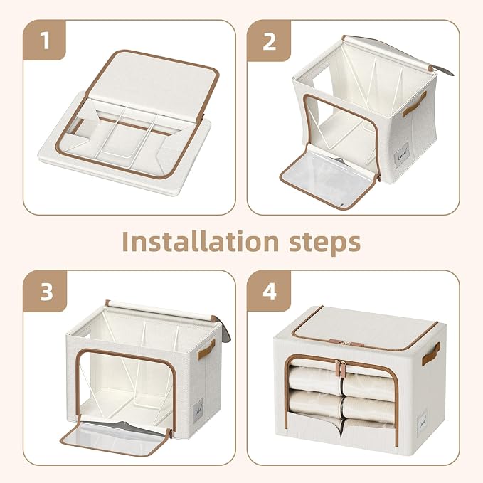 FHSQX 6 Pack Clothes Storage Bins - Foldable Storage Bins for Clothes Fabric Storage Box with Metal Frame (Cream White, 16.5x12.2x12.2 inch)