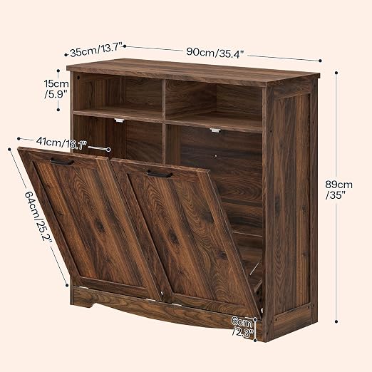 HOOBRO Double Tilt Out Trash Can Cabinet, 20 Gallon Kitchen Trash Bin Cabinet, Hidden Trash Storage with Open Compartments, Hidden Laundry Hamper, for Kitchen, Laundry, Walnut WL04LJ01