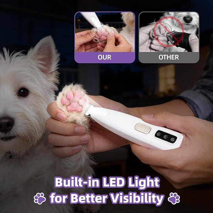 Dog Paw Trimmer with LED Light, Ultra-Quiet Pet Hair Clippers for Small Areas, Cordless Dog Grooming Kit for Paws, Eyes, Ears & Rump, Low Noise Rechargeable Shaver for Anxious Dogs & Cats