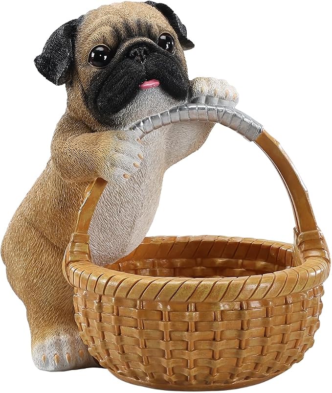 Cute Pug Candy Bowl, Resin Dog Figurine Key Bowl for Entryway Table, Desktop Storage Basket Organizer for Desk, Unique Pug Lover Gift