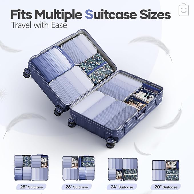 Veken 9/11 Set Compression Packing Cubes Garment Bags for Travel Essentials,Compressible Expandable Luggage Organizer Bags,Space Saver Bags with Over 1000 pcs of Mesh Holes(Dark Blue Floral)