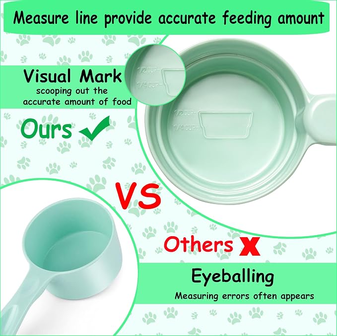 Joyinjojo Dog Cat Food Scoop - Pet Food Scoop Dog Food Measuring Cup 1/2 1/4 Cup, Comfortable Long Handle for Easy to Scoop Food, Mint Green 1/2 Cup
