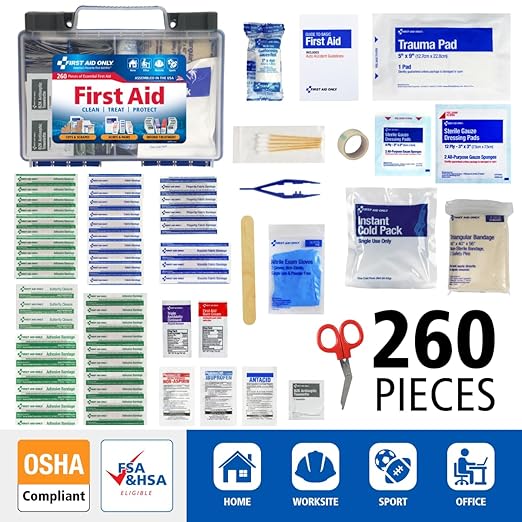 First Aid Only 91248 OSHA-Compliant First Aid Kit, All-Purpose 50-Person Emergency First Aid Kit for Business, Worksite, Home, and Car, 260 Pieces
