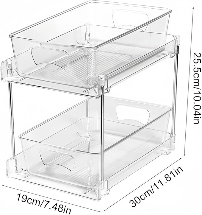 2 TierUnder Sink Organizer - Pull Out Storage, Sliding Bathroom Drawer