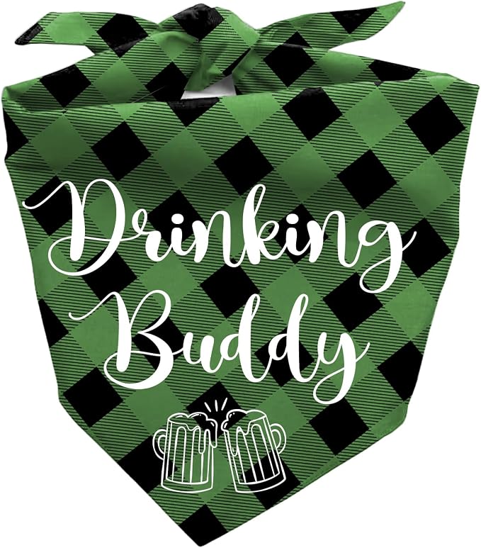 Dog Bandana Gifts for Beer Lovers, Funny Cute Pet Scarf, Gift for Dogs Owner, Green Plaid Triangle Bibs Bandanas for Medium Large Dogs