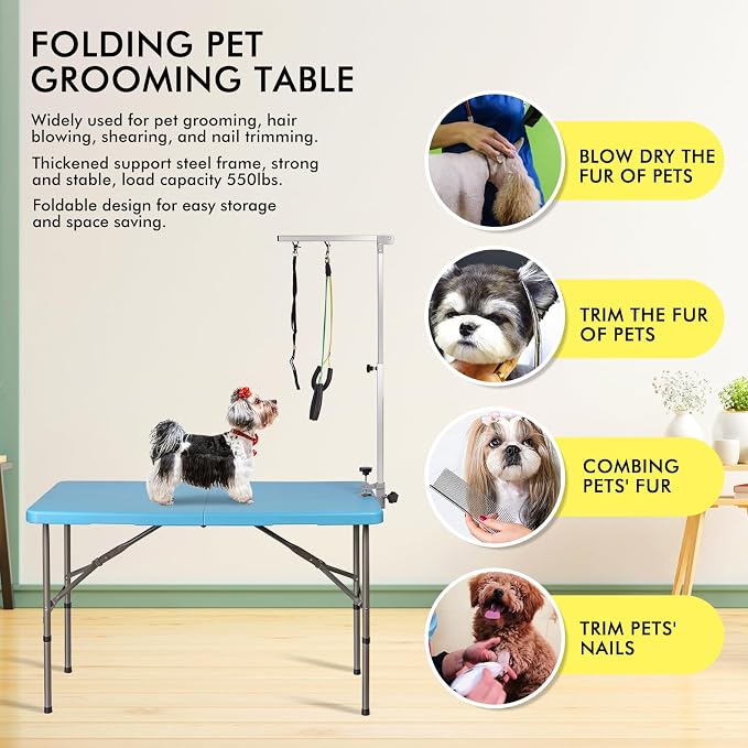 46" Large Dog Grooming Table for Large Dogs | Foldable Pet Grooming Station, Adjustable Height, Portable Drying Table, With Arm Noose for Dogs Cats ﻿