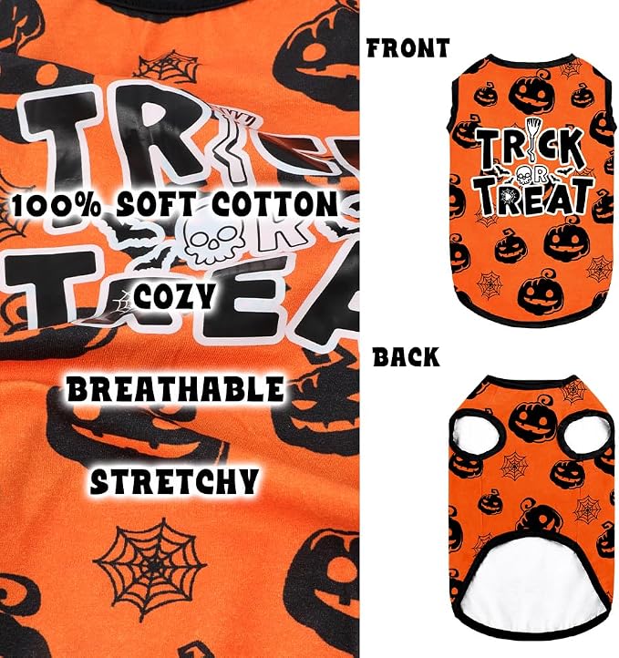 Halloween Shirt Soft Cotton Stretchy Lightweight Dog T-Shirts Sleeveless Vest Cat Costume Clothes for Small Medium Large Dogs