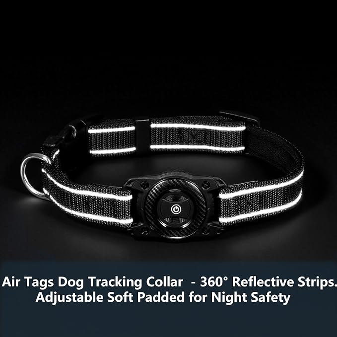 Air Tags Dog Collar, Waterproof Pet Collar with Air-Tag Chip for Apple Find My (iOS only) (Red, L)