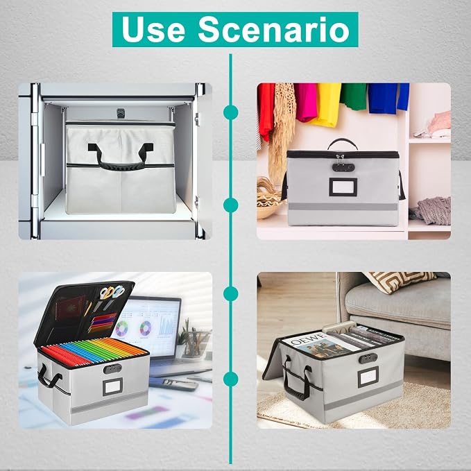 EXLIFBAG File Organizer, Fireproof File Box with Lids, Important Document Organizer Box with Lock, Portable File Folder Organizer with Handle