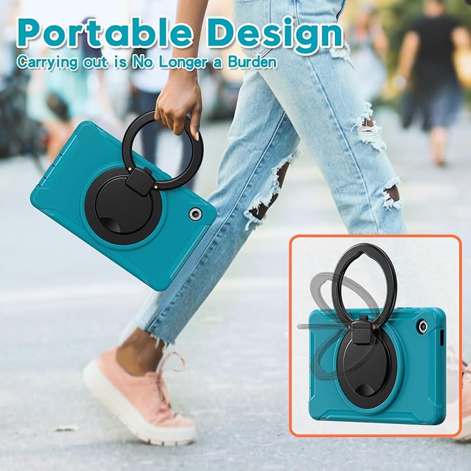 Heavy Duty Shockproof Case for Samsung Galaxy Tab A11 8.7 Inch 2025 (Model: SM-X133/X135/X135F) - with 360° Rotating Stand Handle, Built-in Screen Protector,Kid-Friendly Protective Cover (Blue)