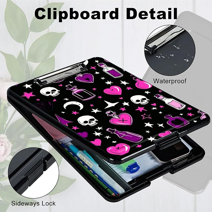 Purple Heart Wishing Bottle Clipboard with Storage Pen Holder, Clipboards Organizer Nursing Clipboard Foldable File Folder Plastic Clipboard Folio Clip Board for Office Students Classroom