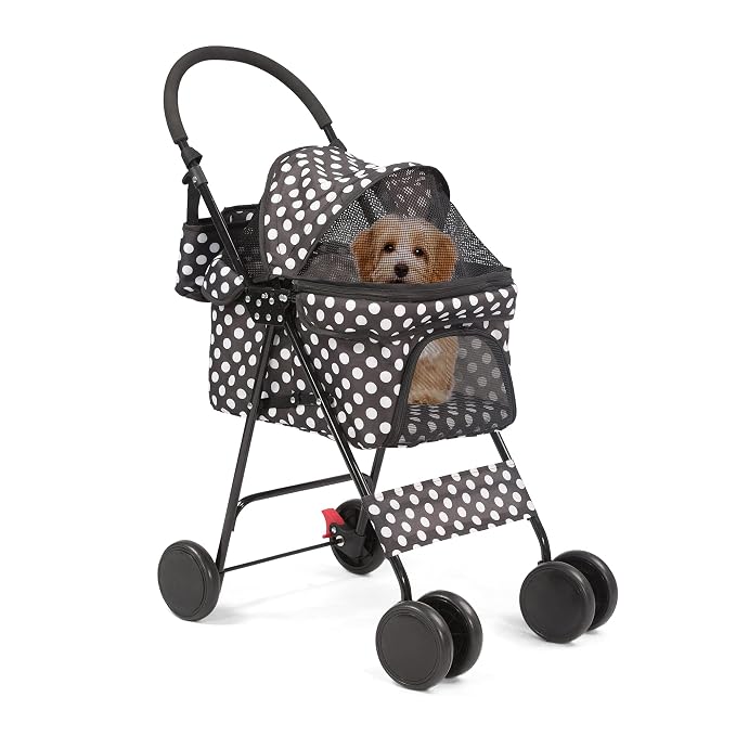 Foldable Pet Stroller for Dog and Cats Portable Strolling Cart with Storage Basket Lightweight Pet Travel Stoller Pet Jogger