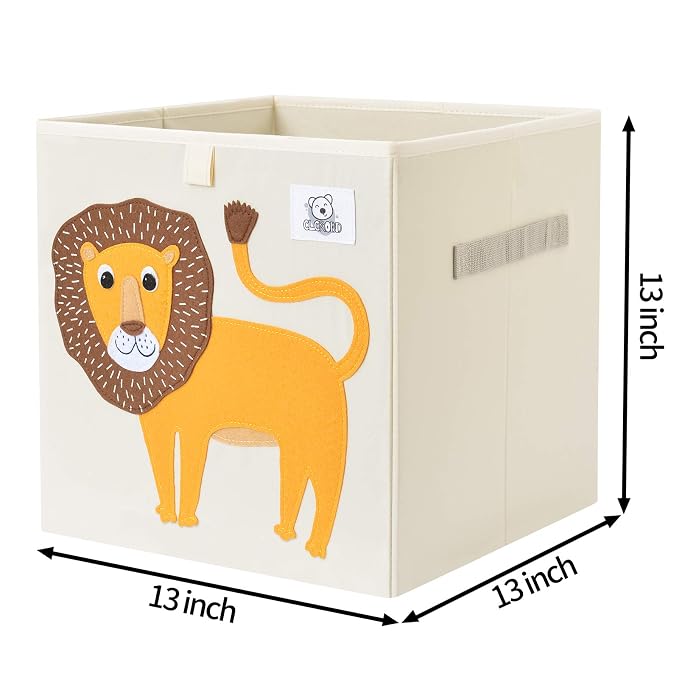 13 Inch Animal Cube Storage Bins, Foldable Fabric Kids Toy Box & Toy Chest | Kids Storage Cubes, Toy Storage Organizer Basket for Toddlers, Boys and Girls, Playroom and Nursery (Lion)
