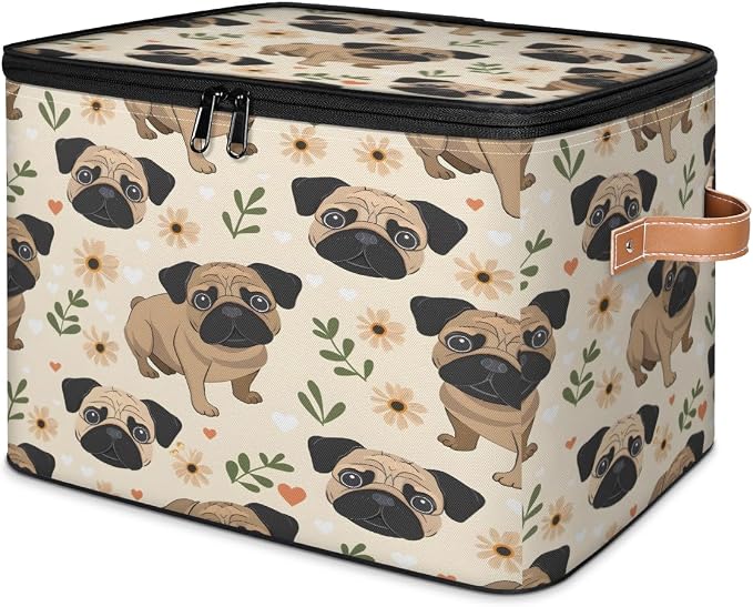 Pug Dog Storage Box with Zipper Lid