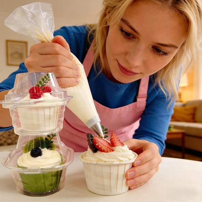 NPLUX 25 Pack Individual Cupcake Containers Plastic Cupcake Boxes Stackable | Individual Plastic Boxes, Holders, Stackable Shape, Deep Cover, Carrier Use, for Home Bakers, Small Parties, Favors