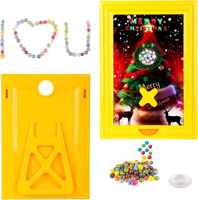 Candy Dispenser Picture Frame, Wall-Mount & Tabletop Gumball Machine with Multiple Designs for Candy, Nuts, Treats, Interactive Home and Office Decor (Christmas Tree, Yellow)