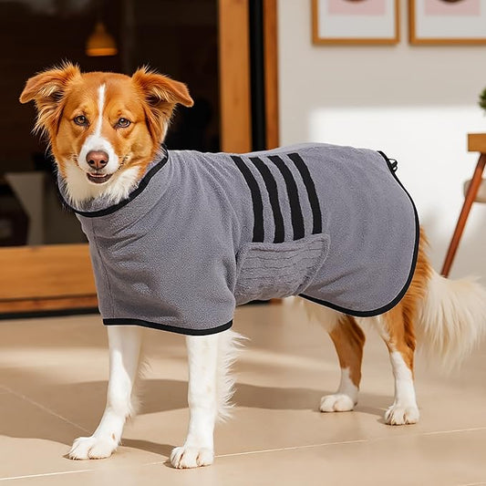 Microfibre Dog Bathrobe Towel Wrap Super Absorbent Dog Drying Coat Bath Robe for Puppy, Medium & Large Dogs, Fast Drying, Adjustable