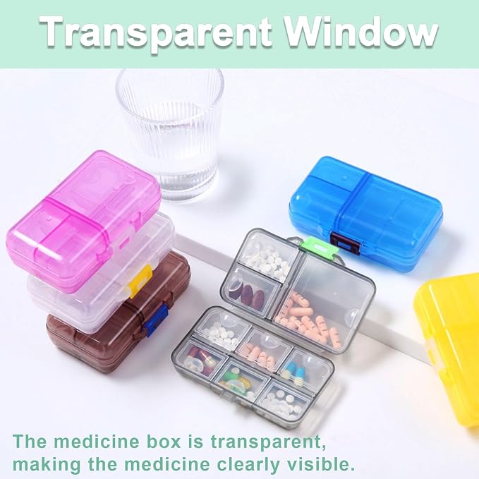 Large Travel Pill Organizer Box, Daily Medicine Dispenser Reminder | 9 Compartment Weekly Supplement Pill Holder Planner, Double Seal Portable Vitamin Fish Oil Capsule Container, Transparent