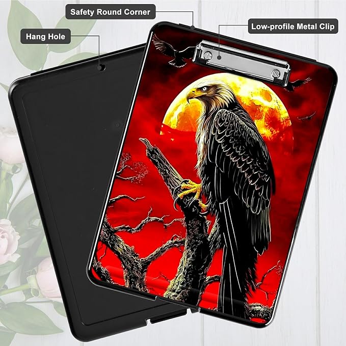 Red Sky Eagle A4 Clipboard with Storage Pen Holder, Clipboards Organizer Nursing Clipboard Foldable File Folder Plastic Clipboard Folio Clip Board for Office Students Classroom Doctor