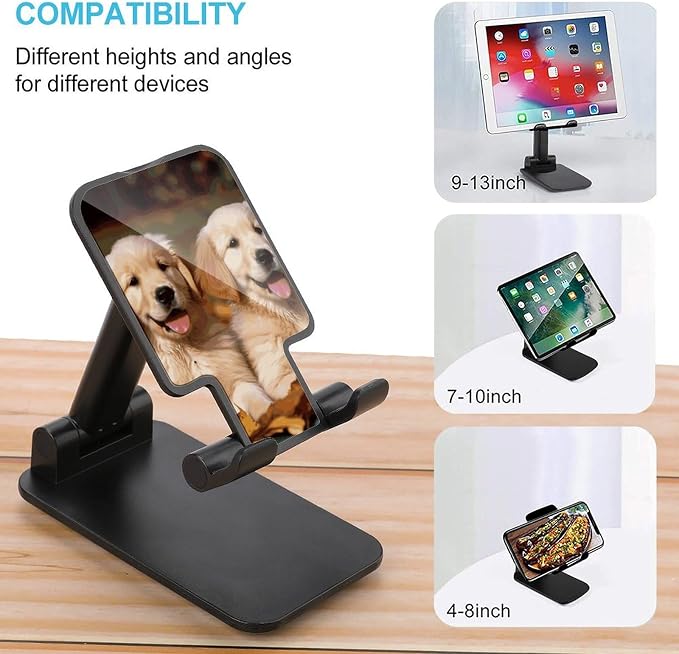 Golden Retriever Dogs Puppies Pets Foldable Phone Stand Desk Taller Stand | Adjustable Angle Height Cell Phone Holder Rotating Cell Phone Stand Portable Tablet Stand for Smartphone Tablet
