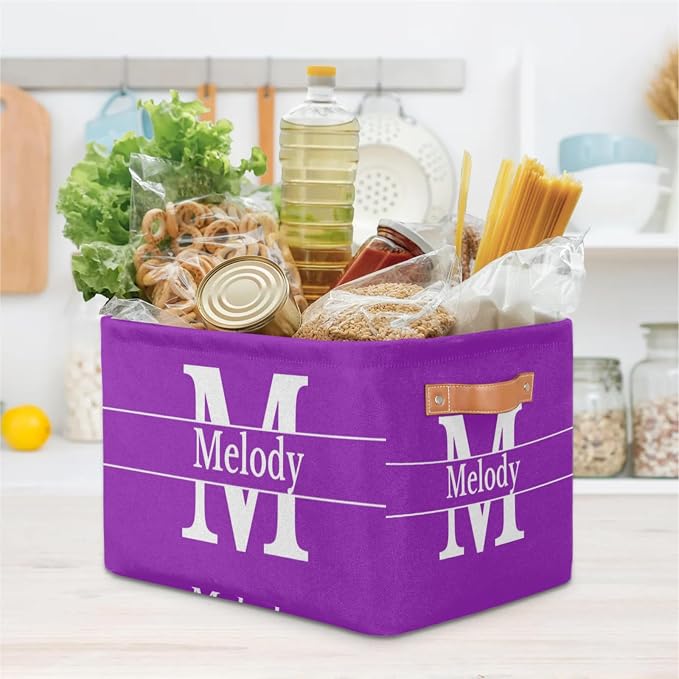 Personalized Initial Letter Deep Purple Storage Basket with Handles