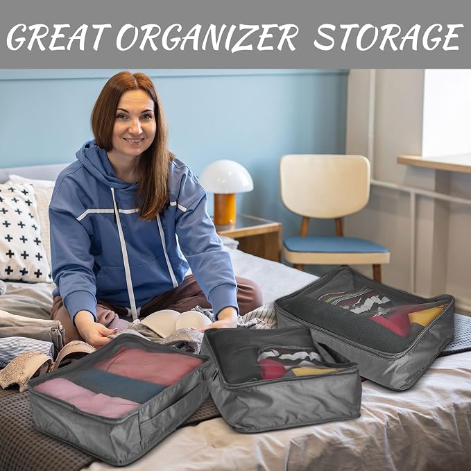 Silkfly 8 Pcs XL Packing Cube for Travel Luggage,Simple,Gray | 17.7 x 13 x 4.7, Same Size, Gray Suitcase Storage Organizer Set, Reusable Mesh Clothes Cube for Hiking Camp Family Accessory