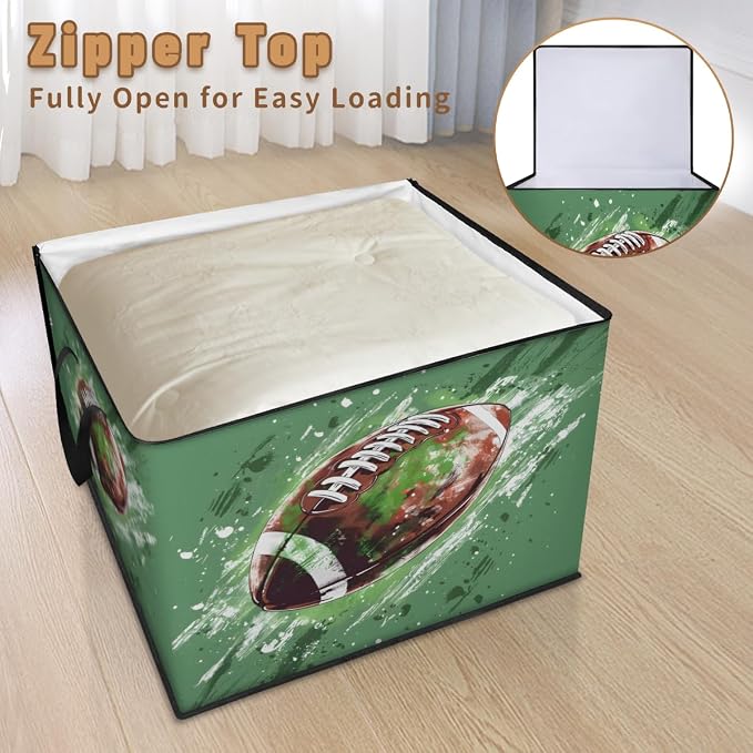 American Football Large Storage Bags, Fabric Bed Storage Containers, Foldable Closet Organizers for Blanket, Clothing, Comforter, Bedding, Sports Ball