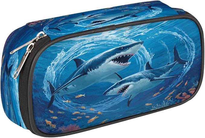 Pencil Cases Large Capacity Pen Pouch, Underwater Shark Pencil Box Organizer School Supplies for College Student Teen Adults