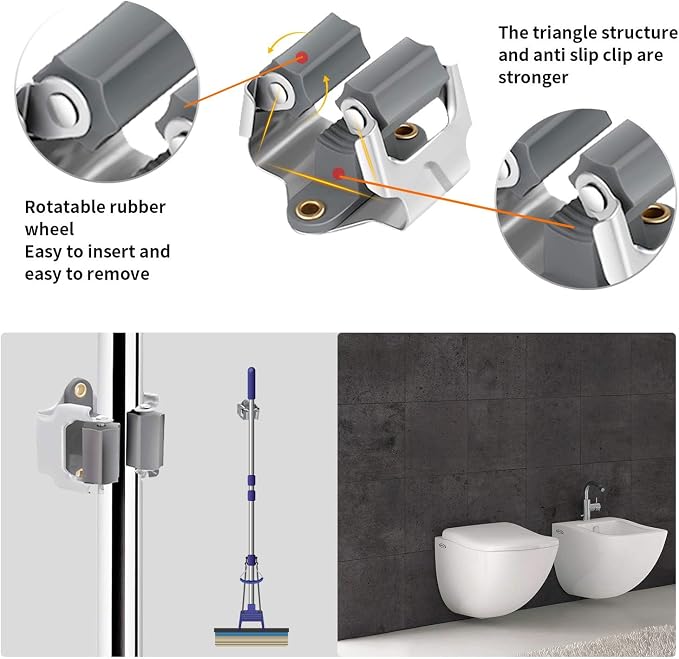 3-H Mop and Broom Holder Big Size Hanging 1 KG Extra,10 Pack Broom Hanger Wall Mount for Hanging and Organizing Shove Rake Yard Tools in Kitchen Shed Laundry Room Bathroom Garden(Grey)